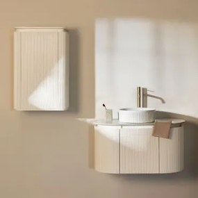 Zestaw Mebli Łazienkowych Z Drewna Carsone Biała & Biała & Redondo Cerámica Blanco Rayas Ø36 Cm Sinqua - Sklum