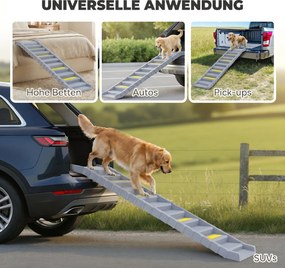 PawHut Rampa dla psa składana do samochodu, schodki z 10 stopniami, antypoślizgowa powierzchnia, 154x40cm dla dużych psów do 25 kg | Aosom PL