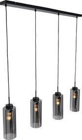 Inteligentna lampa wisząca czarna z przydymionym szkłem 4-punktowa z 4 Wifi ST64 - Laura