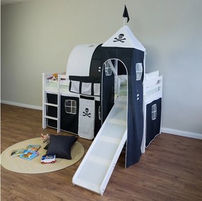 Łóżko piętrowe 207x150x97 cm białe czarne pirackie 1495
