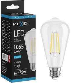 Mexen Vintis żarówka filament LED E27, ST64, 8W, Zimna - 6500K, 1055 lm, clear - L152-E27-0865-00