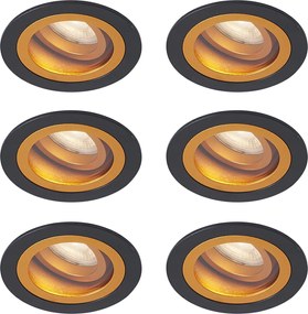 Zestaw 6 nowoczesnych reflektorów wpuszczanych czarno-złotych, obrotowych i uchylnych IP44 - Chuck