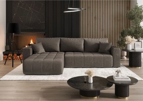 Narożnik z funkcją spania MILO Monolith 15 brązowy lewy sofa w kształcie L z pojemnikiem na pościel sofa do salonu, sofa rozkładana, sofa z pojemnikiem