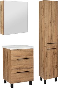 Zestaw Łazienkowy 50cm Dąb Wotan Szafka z Umywalką Słupek Wysoki Szafka z Lustrem Sol