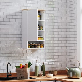 HOMCOM Szafka Ścienna do Łazienki, Szafka Łazienkowa z Regulowanymi Półkami, Otwartą Półką, Drewniana, Biała