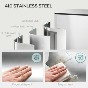 HOMCOM Kosz na śmieci z 2x30 l komorami, pokrywa Soft-Close, odporny na odciski, stal nierdzewna, srebrny | Aosom PL