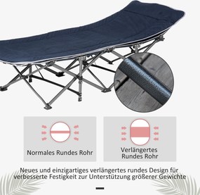 Outsunny Składane Łóżko Campingowe z Poduszką, 188 x 64,5 x 53 cm, Granatowe