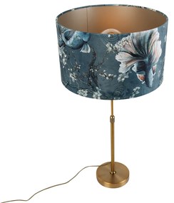 Lampa stołowa brązowa z aksamitnym abażurem w kształcie ryby 35cm - Parte klasyczny/Antyczny Oswietlenie wewnetrzne