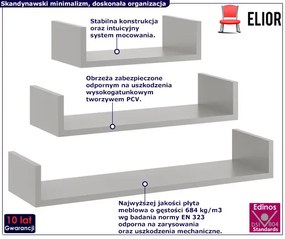 Zestaw 3 Szarych Półek Ściennych Razia 3X