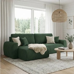 Stylowy narożnik rozkładany lewostronny  ARIEL L 246x150x87 cm w tkaninie Velo 79 butelkowa zieleń