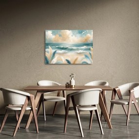 Obraz na szkle – Malowana plaża w delikatnych kolorach (70x50 cm)