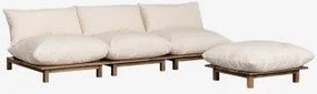 Trzyczęściowa Modułowa Sofa Ogrodowa Z Rozkładanym Fotelem I Pufą Z Drewna Akacjowego Brina Kremowa - Sklum