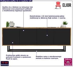 Loftowa szafka rtv dąb wotan + czarny - Avila 11X