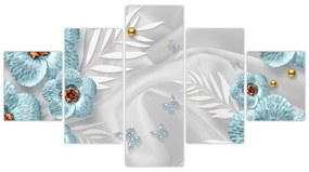 Obraz - 3D niebieskie kwiaty (125x70 cm)