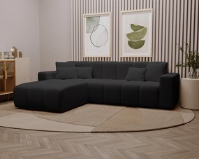 Emporius Miral narożnik w kształcie L - sofa do salonu bez funkcji spania i bez pojemnika - nowoczesny styl, lewostronny, tkanina aksamitna, czarny (Komodo 23)