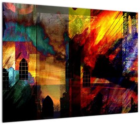 Obraz na szkle - Kolorowa abstrakcja miasta (70x50 cm)