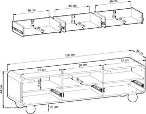 Kaszmirowa szafka RTV na kulistych nóżkach 160 cm P4-C61