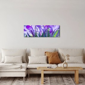 Obraz kwiatów w deszczu (z zegarem) (90x30 cm)