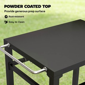 Outsunny Outdoorowy wózek grillowy, Stojak na piec do pizzy z metalową powierzchnią, 2-poziomowa mobilna stacja kuchennych z haczykami i uchwytami, Czarny | Aosom PL