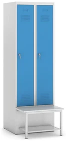 Kovos Szafka ubraniowa z ławką i półką, 2-drzwiowa, 1875 x 600 x 500/800 mm, zamek cylindryczny, drzwi niebieskie