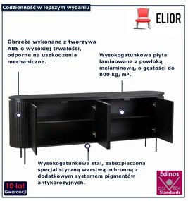 Czarna komoda na nóżkach z lamelami 200cm Z2-T86
