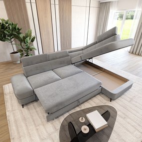 Masseno Narożnik AVISE z funkcją spania i pojemnikiem na pościel Narozniki L, Rozkładana sofa - Jasnoszary, MONOLITH 84