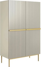 Komoda wysoka Nicole 100 cm dwudrzwiowa z ryflowanym frontem - kaszmir / złote nóżki