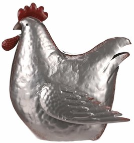 Metalowa dekoracja Srebrna kura, 28 x 15 x 30 cm