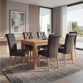 Krzesło do jadalni Chesterfield II (zestaw 6 sztuk),  imitacja skóry, kawa, jasne nogi