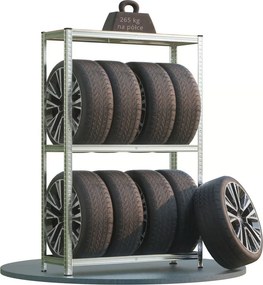 Regał na opony TYRE, 120x40x180 cm, max 795 kg, srebrna/jasnobrązowy Jurhan