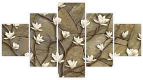 Obraz - Białe magnolie na murze kamiennym (125x70 cm)