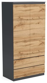 Szafa 90cm Garderoba z 2 szufladami i wieszakiem LUNA Antracyt/Dąb Wotan