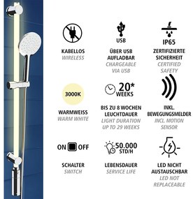 Drążek prysznicowy LED 94 cm, ciepła biel, słuchawka i wąż prysznicowy, WENKO