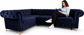 Pikowany narożnik Chesterfield Asti z wywiniętymi podłokietnikami i funkcją spania