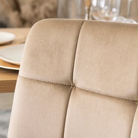 Zestaw Stół Prostokątny VETTEL 120 cm Dąb Złoty/Czarny i 4 Krzesła Tapicerowane PERU Beżowe Welurowe