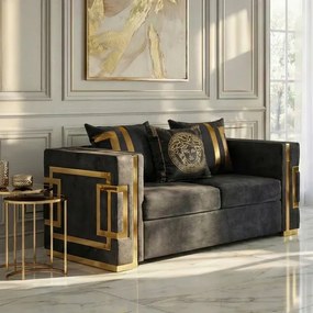 Sofa PALLAZO 2S Dwuosobowa Czarno/Złota Welurowa Nowoczesna Glamour