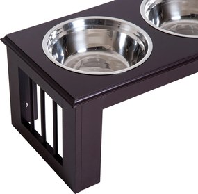 PawHut® Stojak na Miski dla Psa Kota Podwyższony 2 Miski Stal Szlachetna Płyta MDF Kawowy | Aosom.pl
