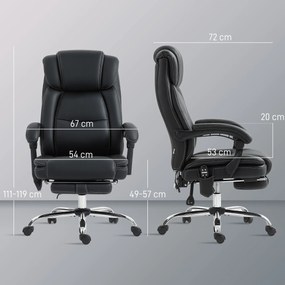 HOMCOM Fotel Biurowy Ergonomiczny z Funkcją Masażu, Podnóżkiem, Czarny Skórzany | Aosom PL