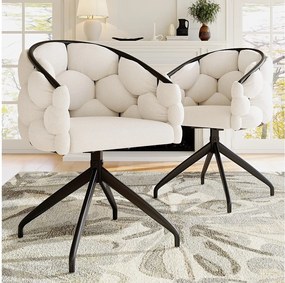 Zestaw 2 obrotowych krzeseł do jadalni z oparciem i czarną metalową ramą - beżowy aksamit