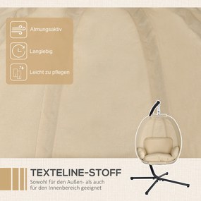 Outsunny Wiszący fotel w kształcie jaja z miękką poduszką, odpowiedni do użytku wewnątrznego i zewnętrznego, 125Dł x 95Sz x 170Wys cm, Khaki