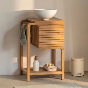 Zestaw Mebli Łazienkowych Z Drewna Tekowego Bradley Okrągły Biały Ceramiczny Ø30 Cm Calgari & Bezlusterkowiec & Bez Kranu & - Sklum