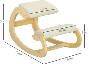 HOMCOM Fotel na kolanach z funkcją kołysania, z tkaniny lnianej i drewna brzozowego, 55x85x55 cm, Kremowy