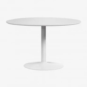 Okrągły Stół Jadalniany Z Mdf I Żelaza Yvetta Biała & Biały & Ø120 Cm - Sklum