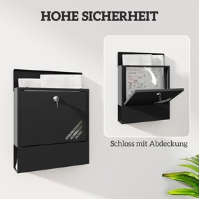 HOMCOM Skrzynka Pocztowa z Okienkiem, Montaż Ścienny, Zamykana, Odporna na Rdzę i Warunki Pogodowe, Szara