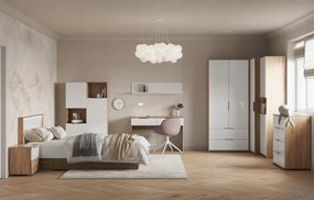 Łóżko 120x200 z szufladami i oświetleniem LED Asti 132, dąb craft/biały połysk