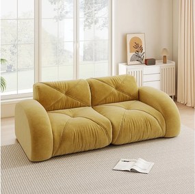 Kanapa 2-osobowa Modułowa z Chenille, Design Minimalistyczny bez Ramy, Głębokie i Wygodne Siedzenie - Żółty