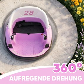 AIYAPLAY Autoscooter, obrót 360°, prędkość 2 km/h, pas bezpieczeństwa, światła LED, muzyka i klakson, Różowy | Aosom PL
