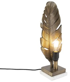 Brązowa lampa stołowa Art Deco z marmurową podstawą - Liść ArtDeco Oswietlenie wewnetrzne