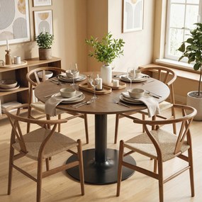 HOMCOM Okrągły stół dla 6 osób, 110 cm Nowoczesny stół kuchenny z podstawą do salonu, Brązowe usłojenie drewna | Aosom PL