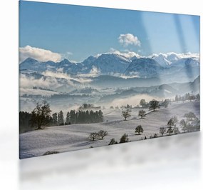 Obraz na szkle ośnieżonych gór (70x50 cm)
